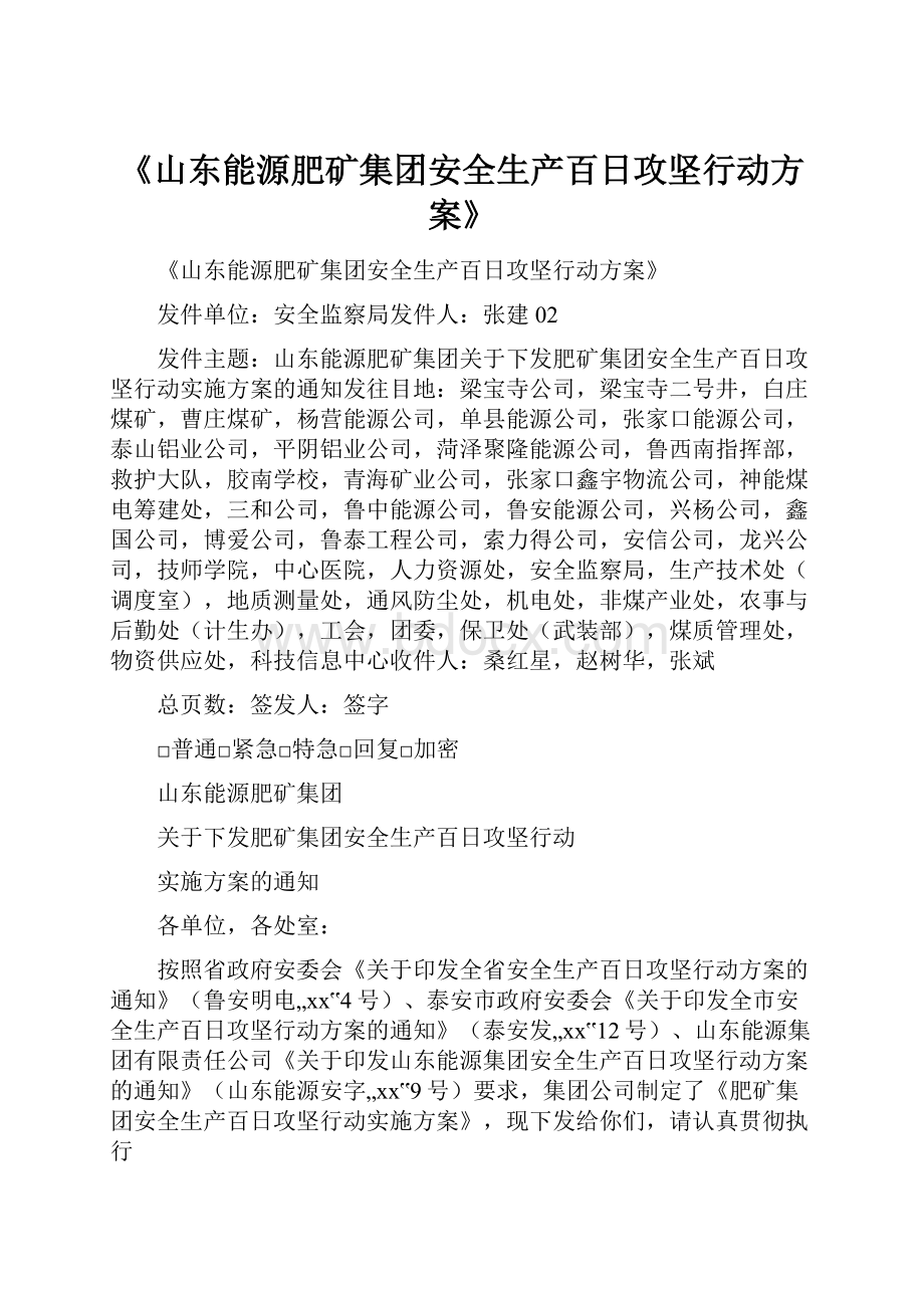 《山东能源肥矿集团安全生产百日攻坚行动方案》.docx