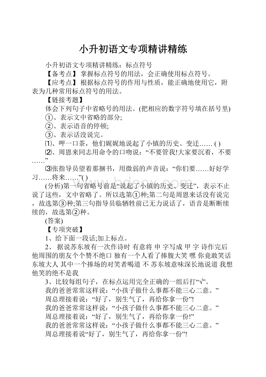 小升初语文专项精讲精练.docx_第1页