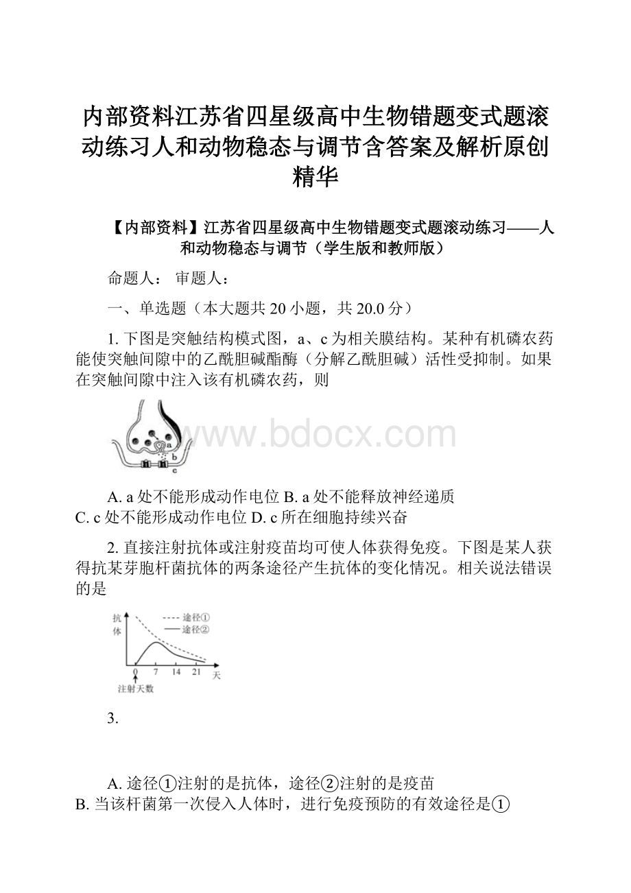 内部资料江苏省四星级高中生物错题变式题滚动练习人和动物稳态与调节含答案及解析原创精华.docx_第1页