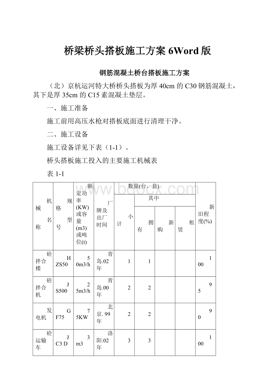 桥梁桥头搭板施工方案6Word版.docx_第1页