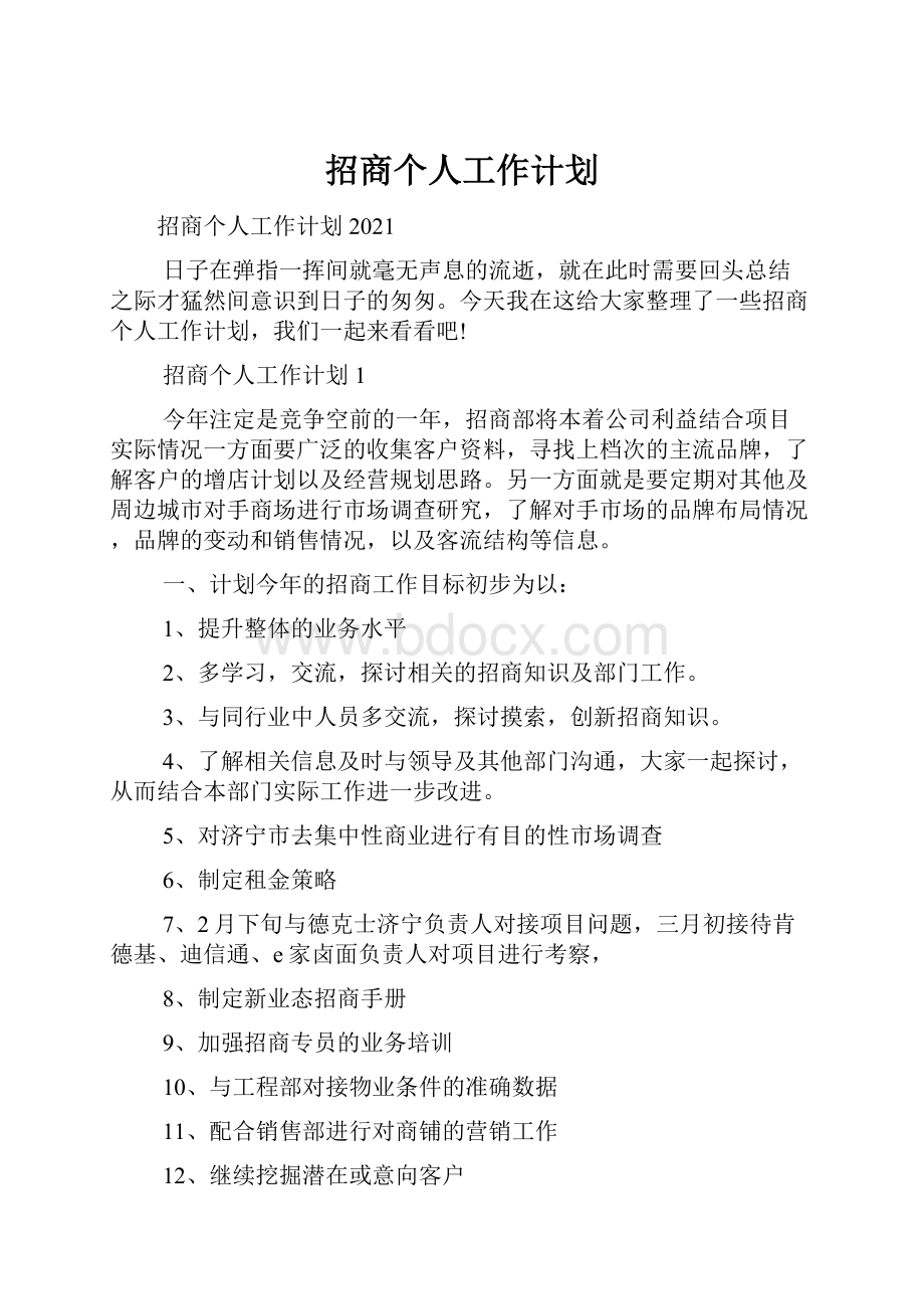 招商个人工作计划.docx_第1页