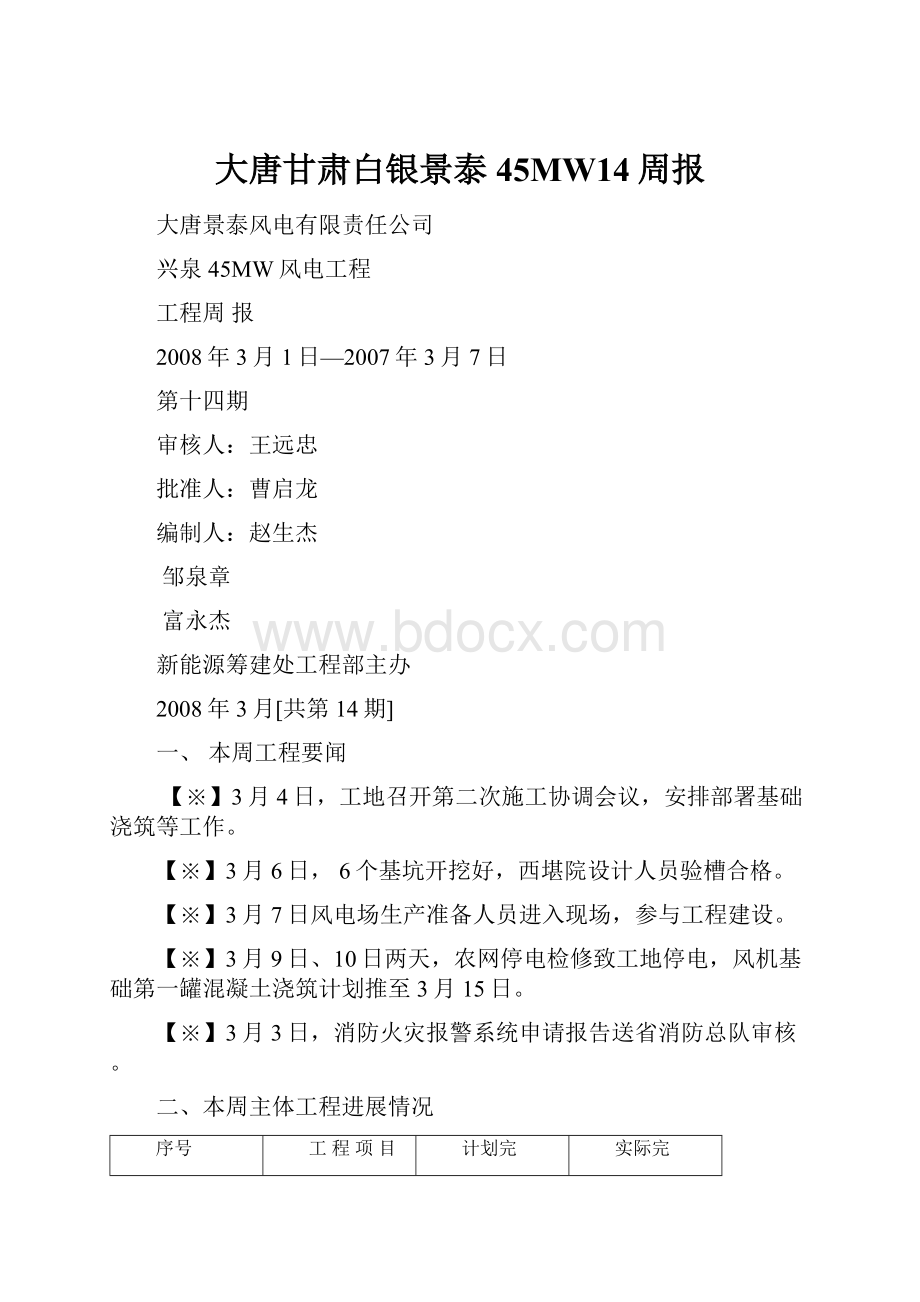 大唐甘肃白银景泰45MW14周报.docx_第1页