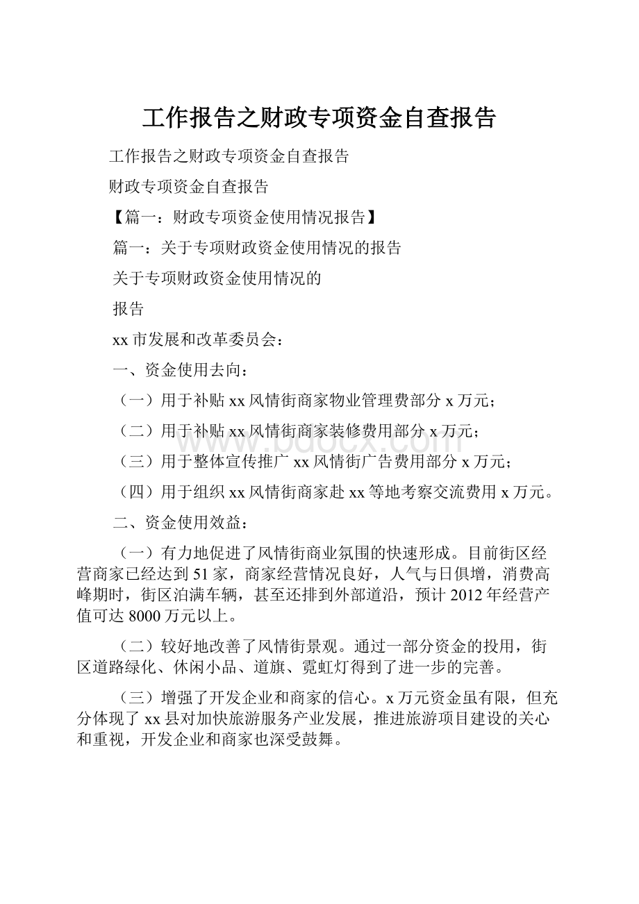 工作报告之财政专项资金自查报告.docx