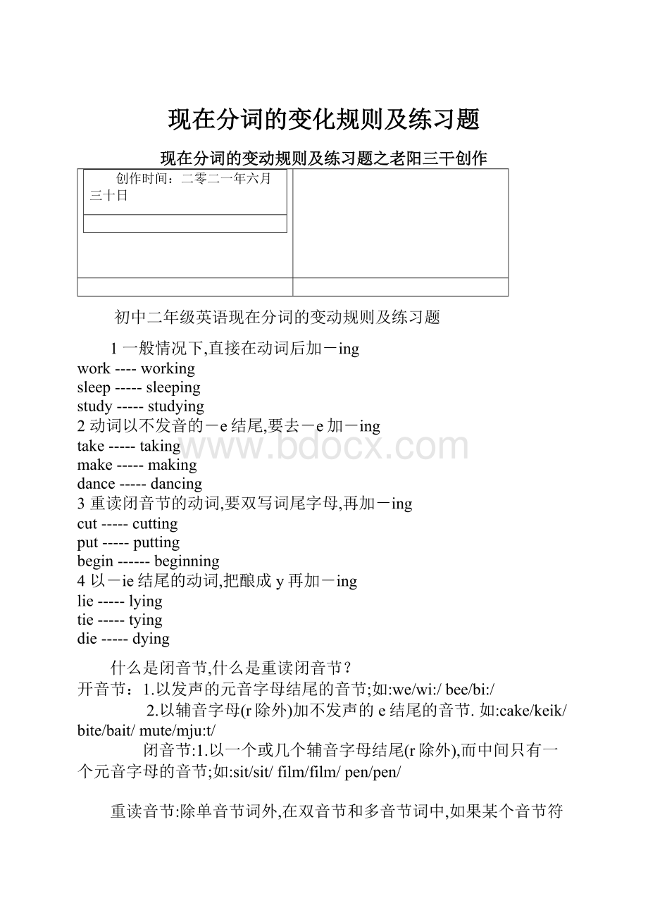 现在分词的变化规则及练习题.docx