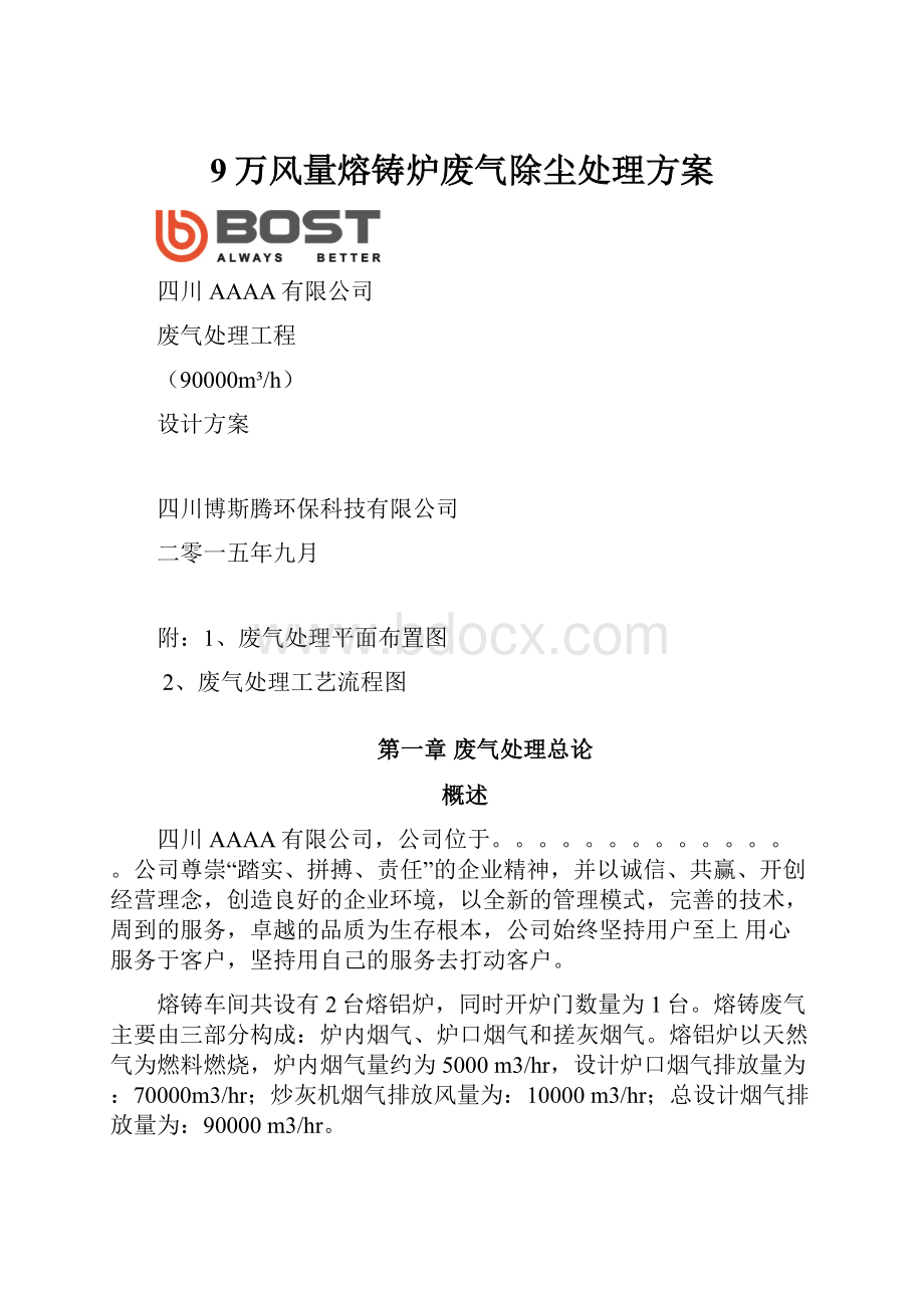 9万风量熔铸炉废气除尘处理方案.docx_第1页