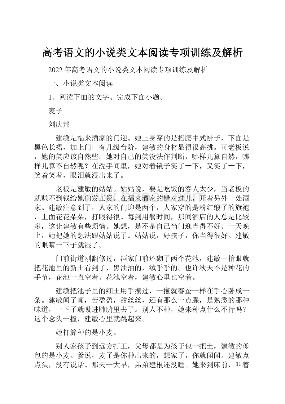 高考语文的小说类文本阅读专项训练及解析.docx