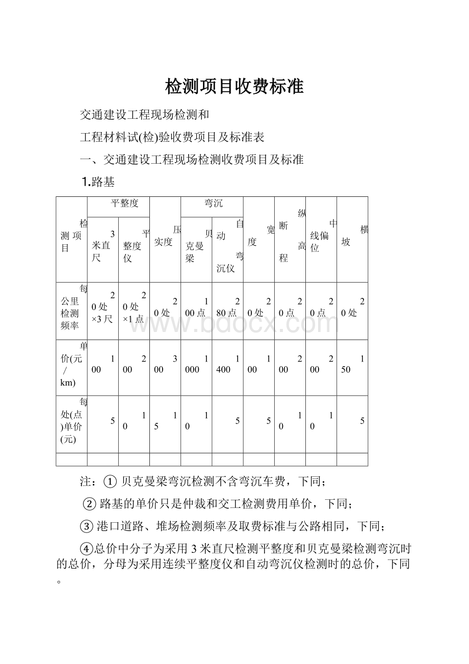 检测项目收费标准.docx_第1页