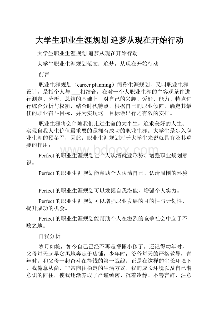 大学生职业生涯规划 追梦从现在开始行动.docx