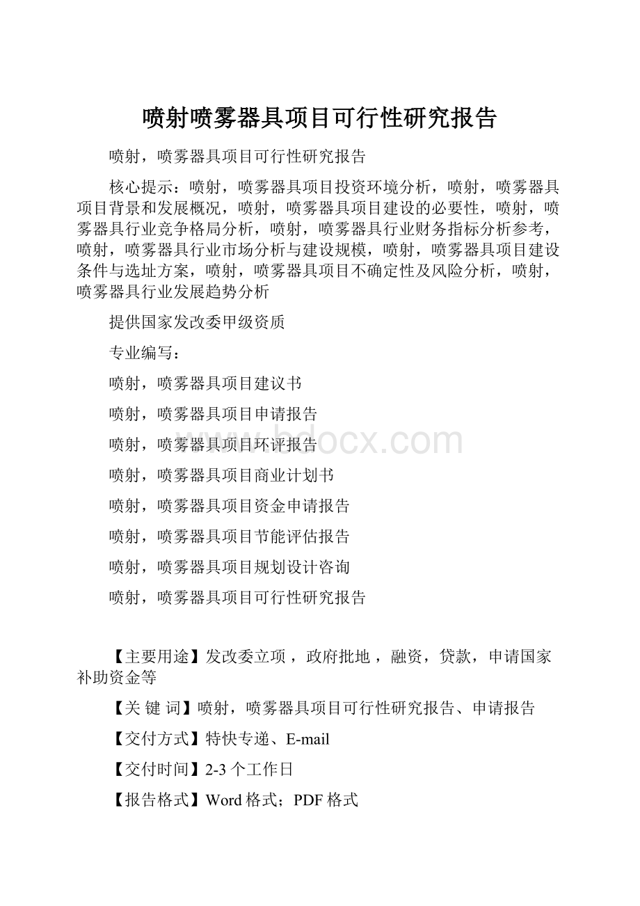 喷射喷雾器具项目可行性研究报告.docx_第1页