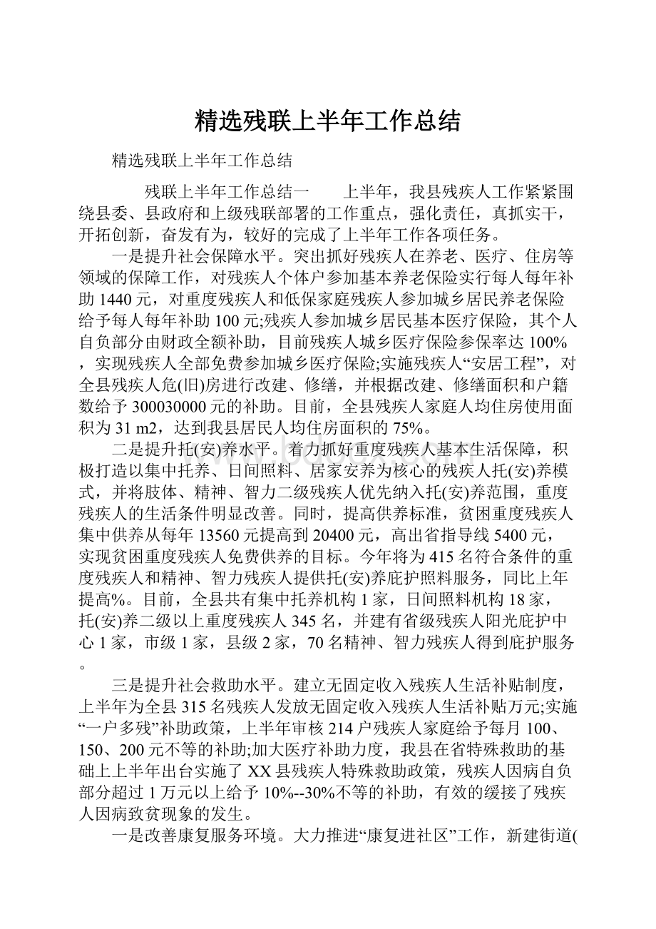 精选残联上半年工作总结.docx