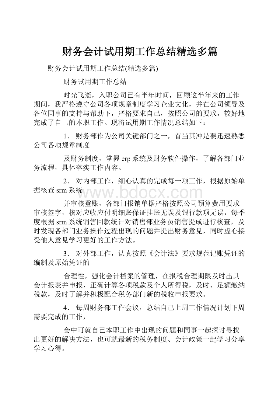 财务会计试用期工作总结精选多篇.docx