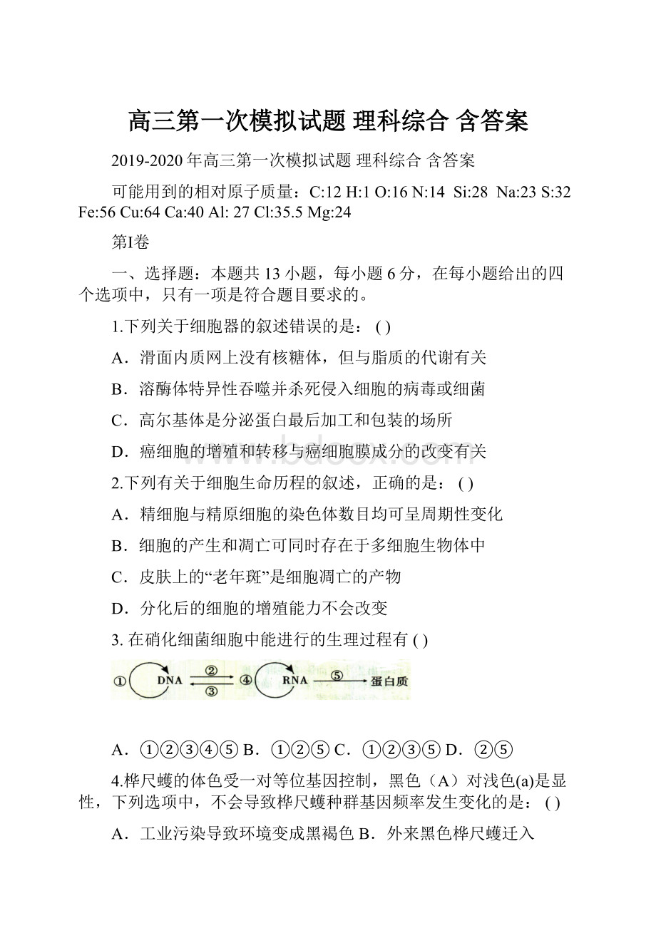 高三第一次模拟试题 理科综合 含答案.docx