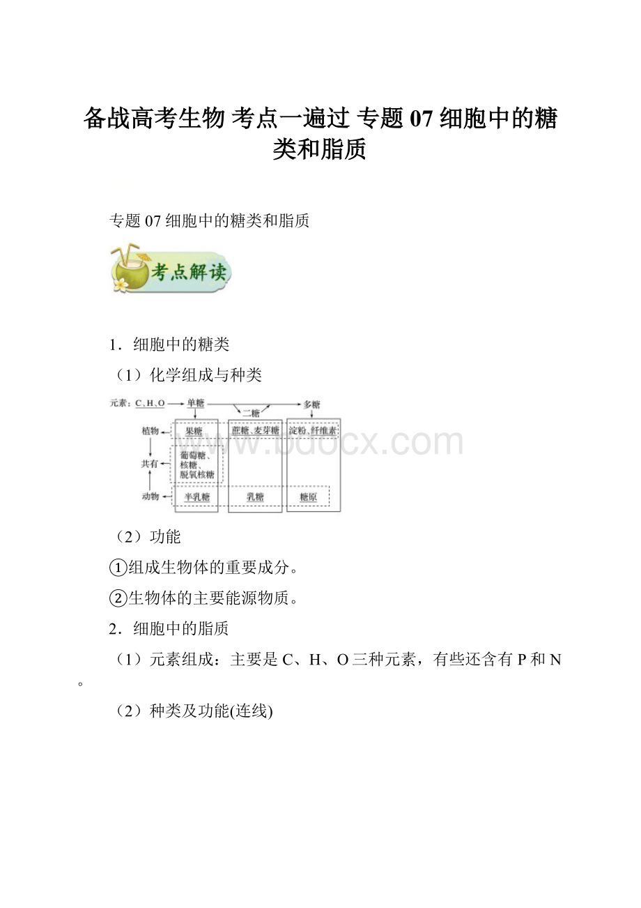 备战高考生物 考点一遍过 专题07 细胞中的糖类和脂质.docx_第1页