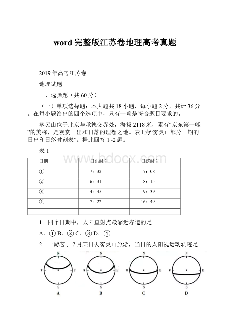 word完整版江苏卷地理高考真题.docx