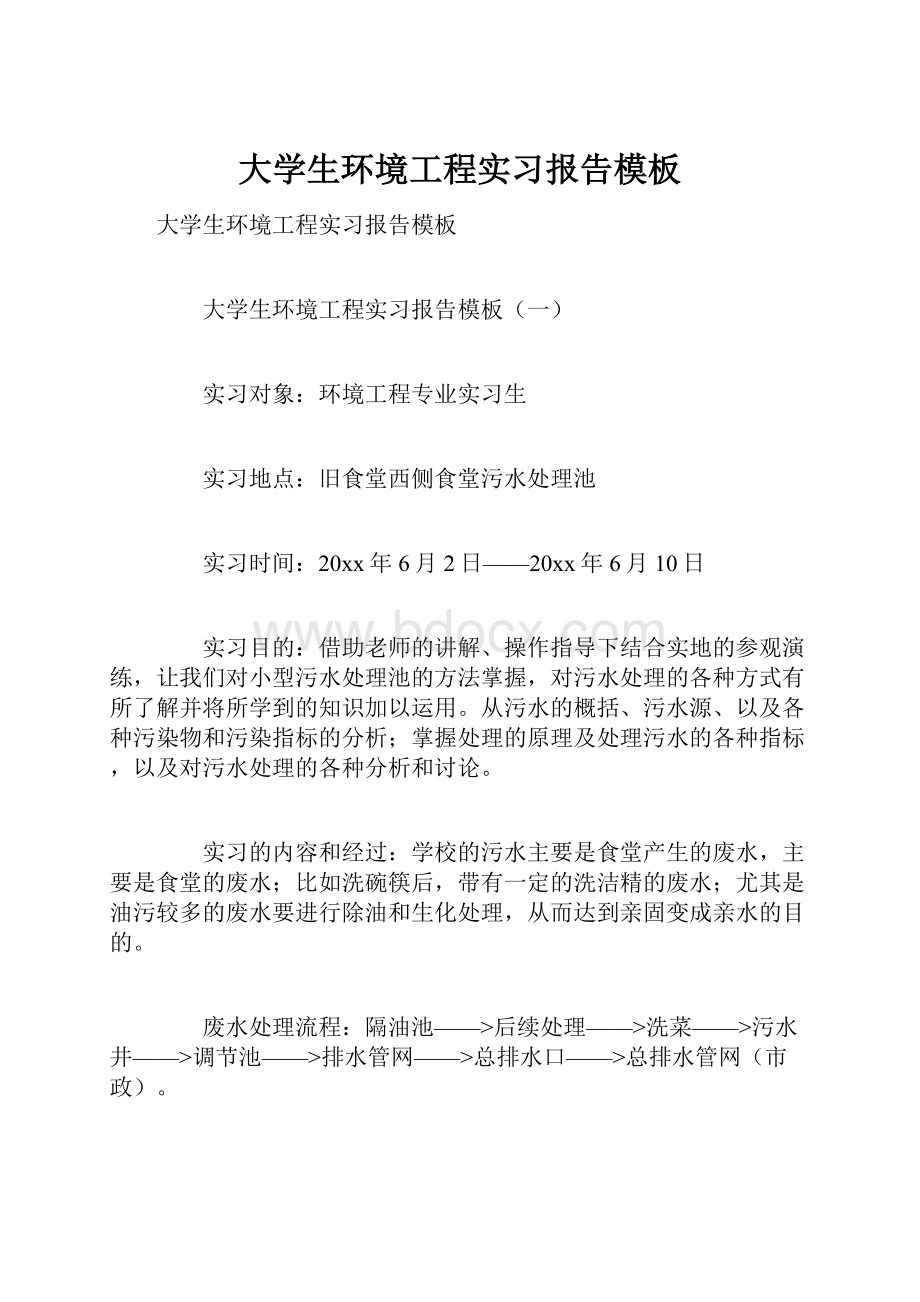 大学生环境工程实习报告模板.docx_第1页