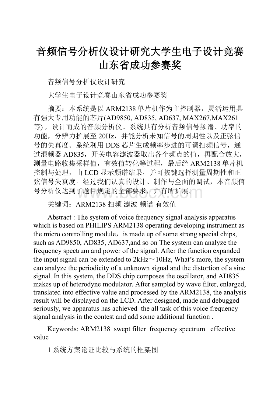 音频信号分析仪设计研究大学生电子设计竞赛山东省成功参赛奖.docx