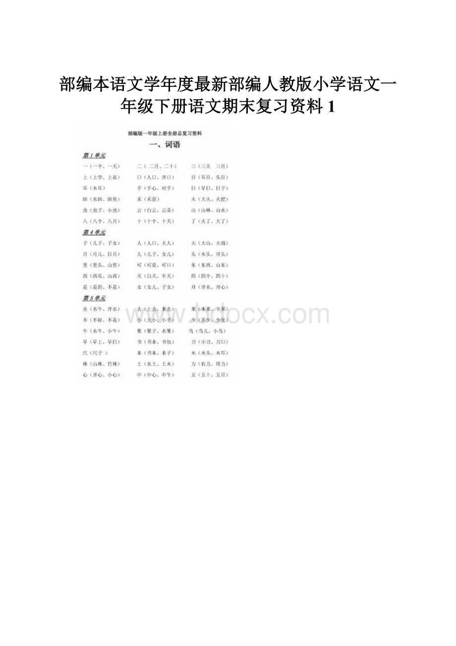 部编本语文学年度最新部编人教版小学语文一年级下册语文期末复习资料1.docx_第1页