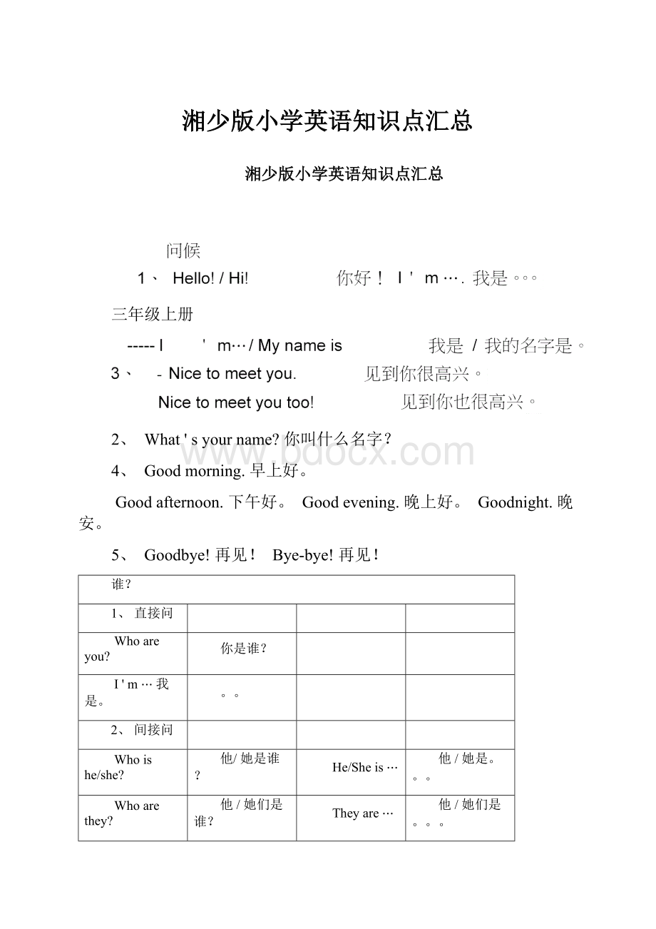 湘少版小学英语知识点汇总.docx