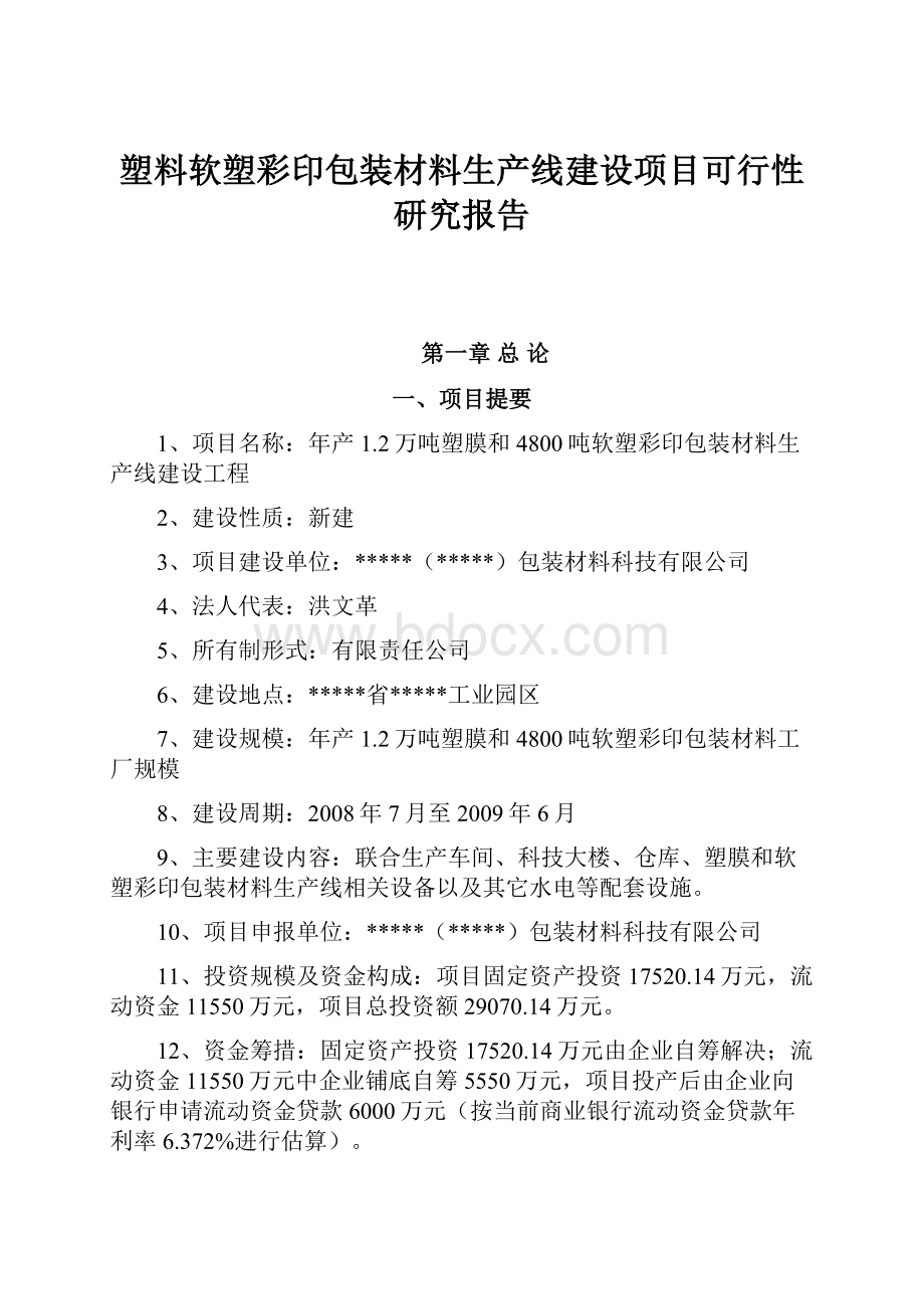 塑料软塑彩印包装材料生产线建设项目可行性研究报告.docx_第1页