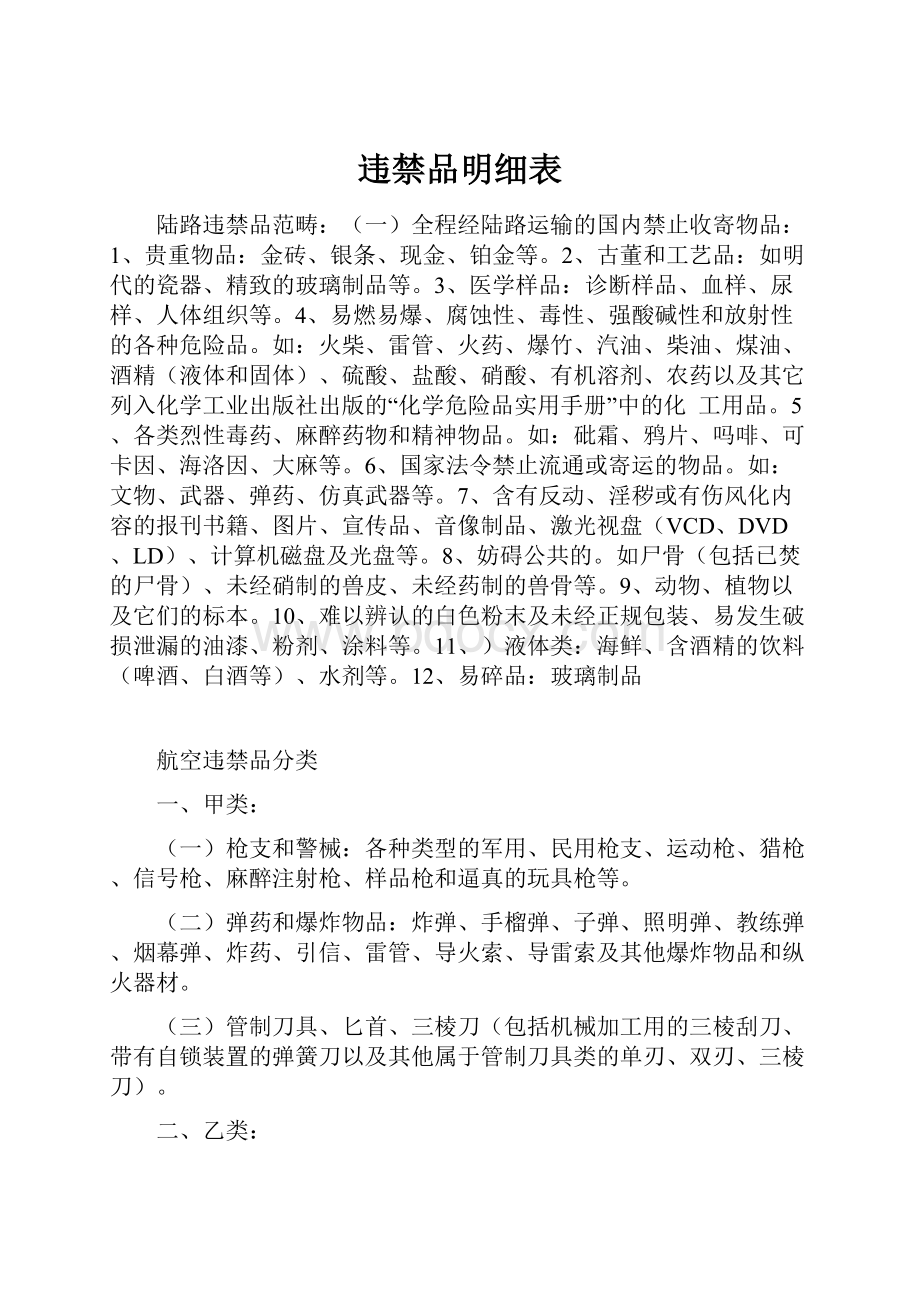 违禁品明细表.docx