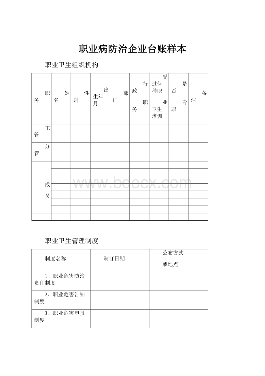 职业病防治企业台账样本.docx_第1页