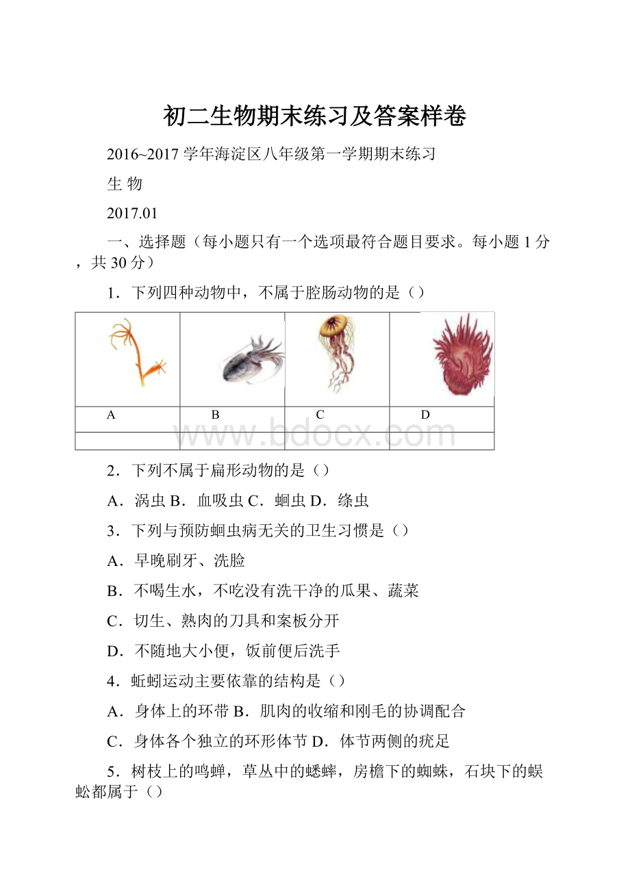 初二生物期末练习及答案样卷.docx_第1页