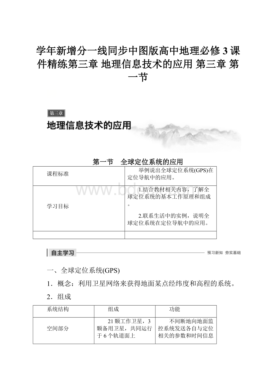 学年新增分一线同步中图版高中地理必修3课件精练第三章 地理信息技术的应用 第三章 第一节.docx_第1页