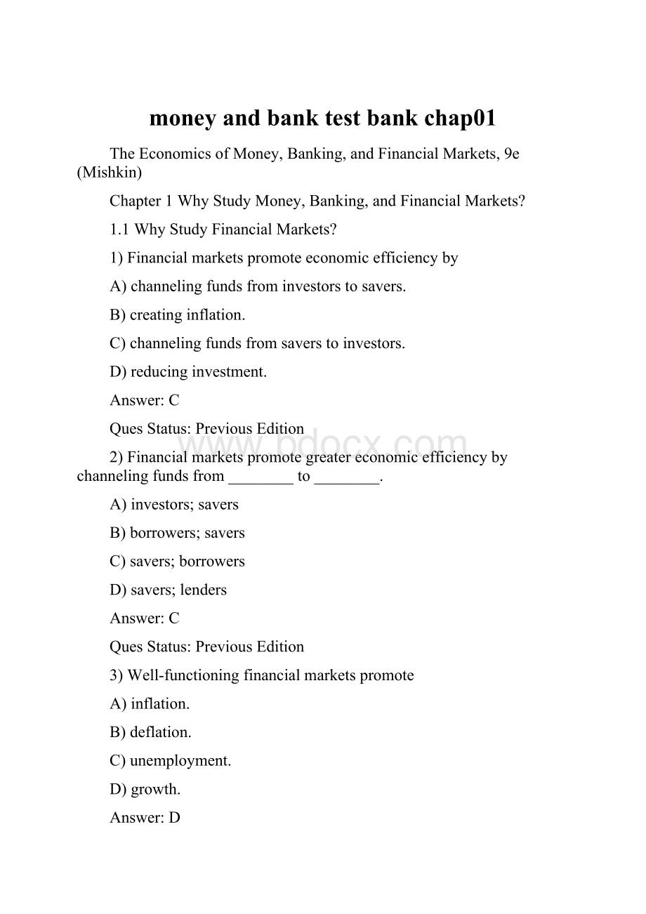 money and bank test bank chap01.docx_第1页