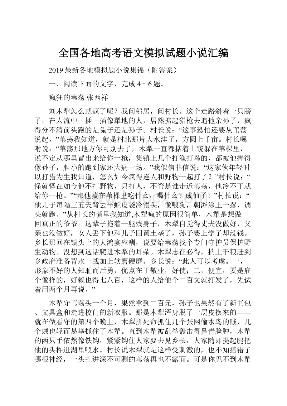 全国各地高考语文模拟试题小说汇编.docx