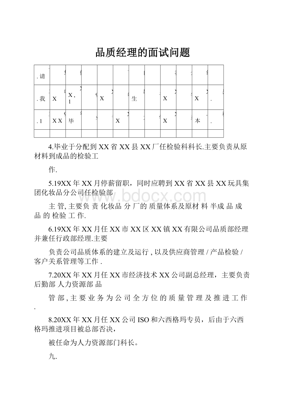 品质经理的面试问题.docx_第1页