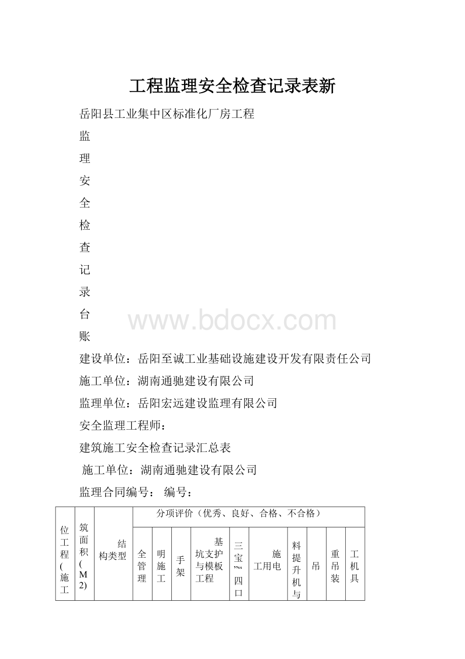 工程监理安全检查记录表新.docx