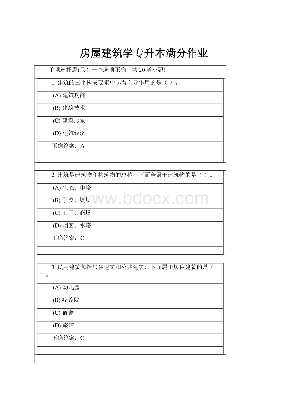 房屋建筑学专升本满分作业.docx