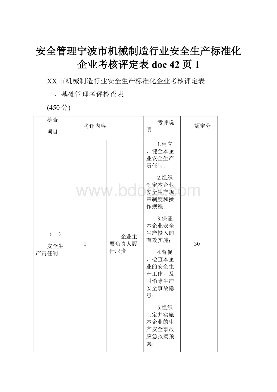 安全管理宁波市机械制造行业安全生产标准化企业考核评定表doc 42页1.docx