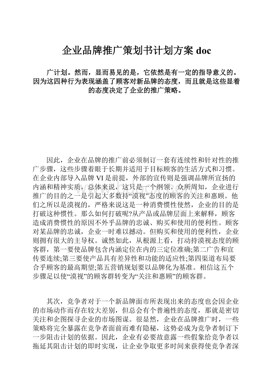 企业品牌推广策划书计划方案doc.docx