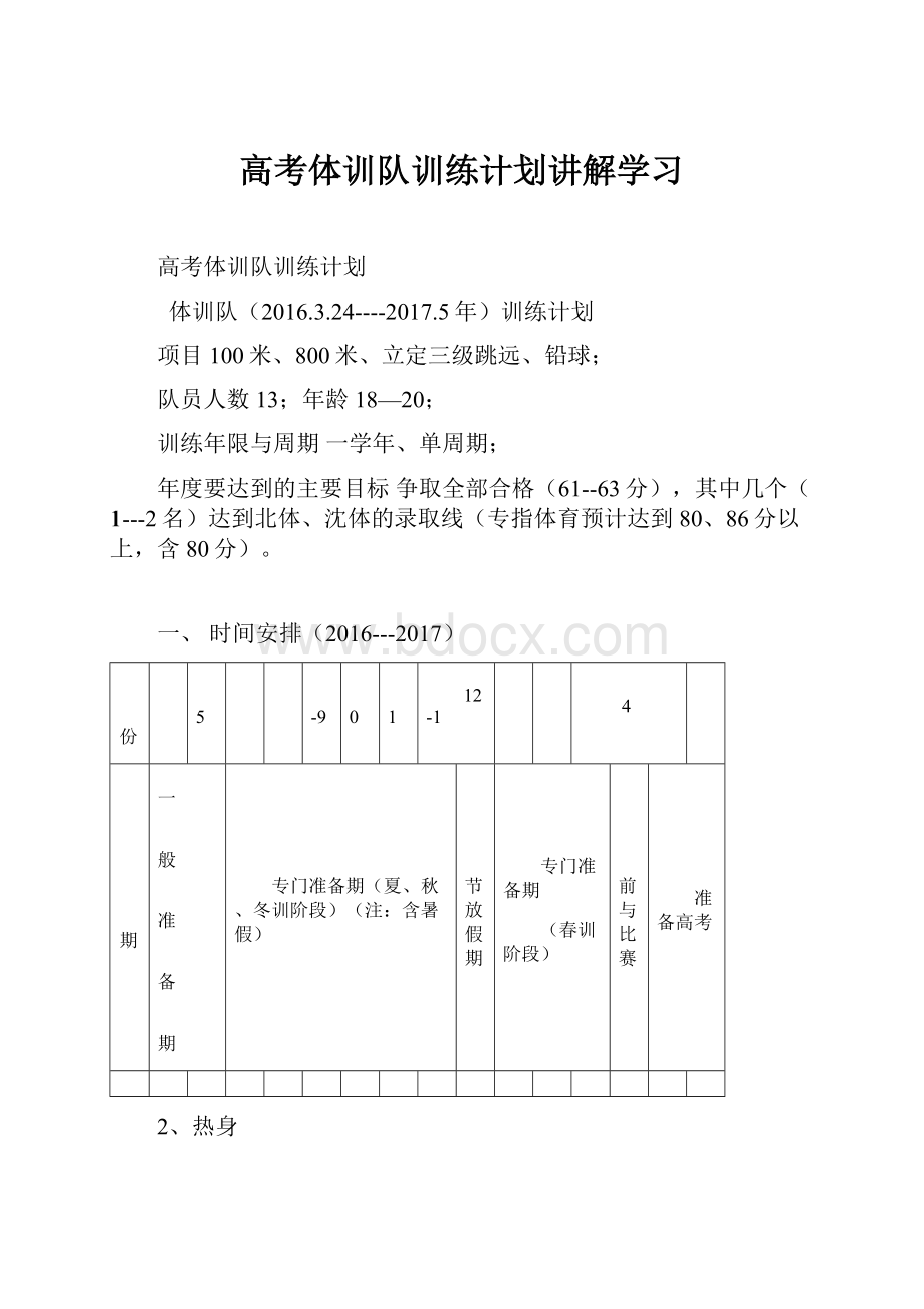 高考体训队训练计划讲解学习.docx_第1页