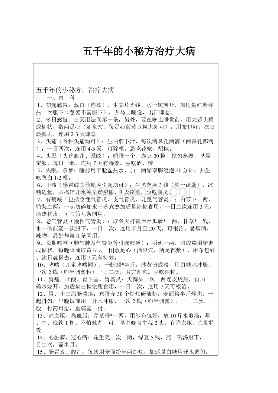 五千年的小秘方治疗大病.docx_第1页