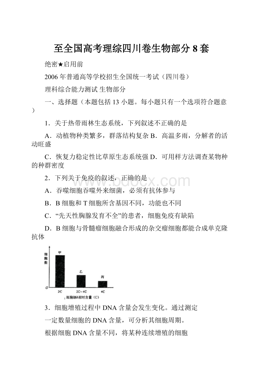 至全国高考理综四川卷生物部分8套.docx_第1页