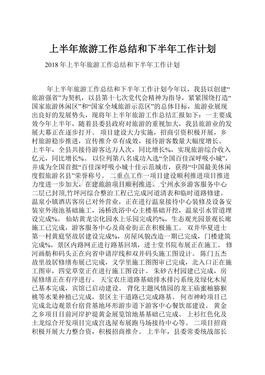 上半年旅游工作总结和下半年工作计划.docx