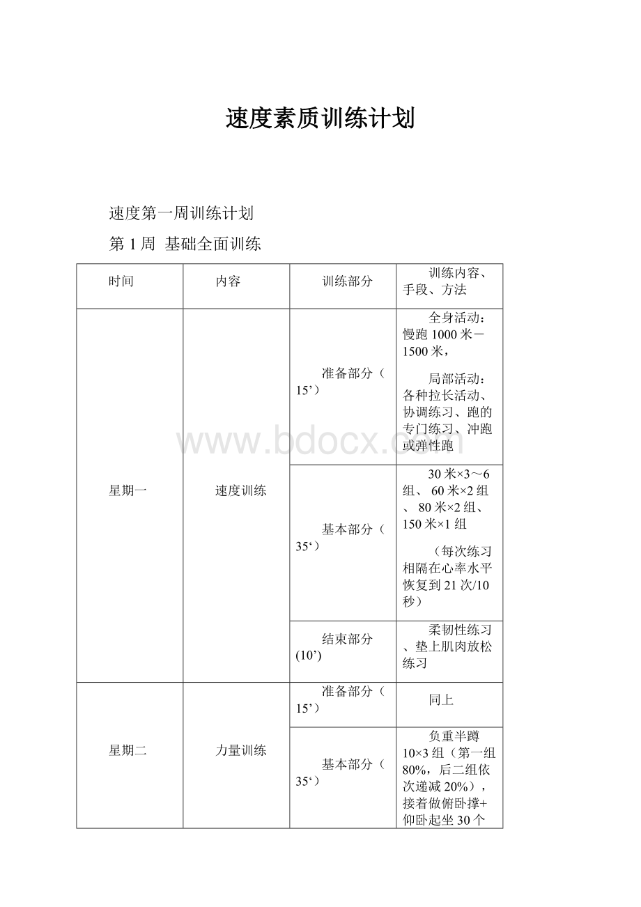 速度素质训练计划.docx_第1页