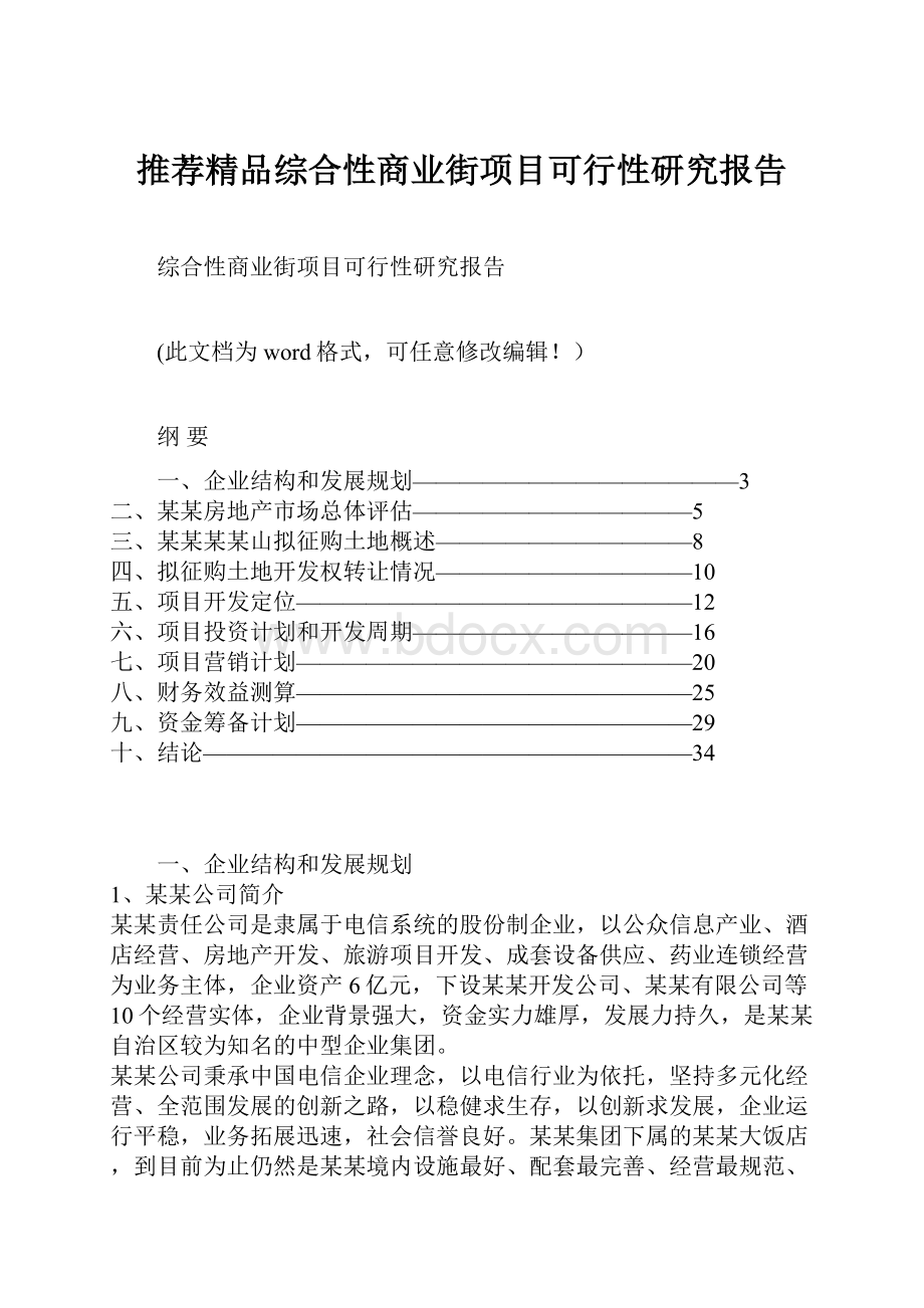 推荐精品综合性商业街项目可行性研究报告.docx_第1页