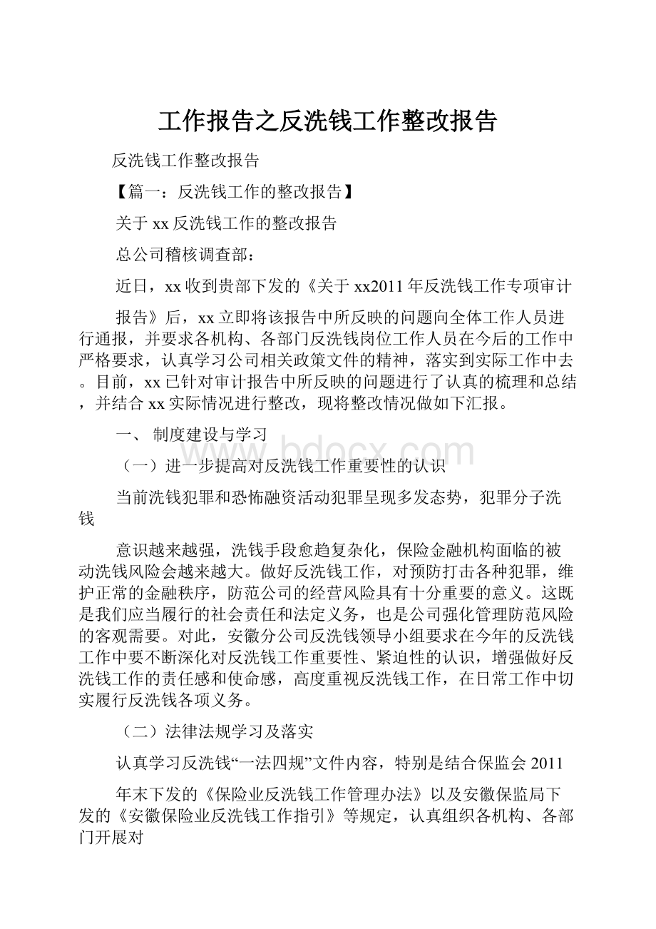 工作报告之反洗钱工作整改报告.docx