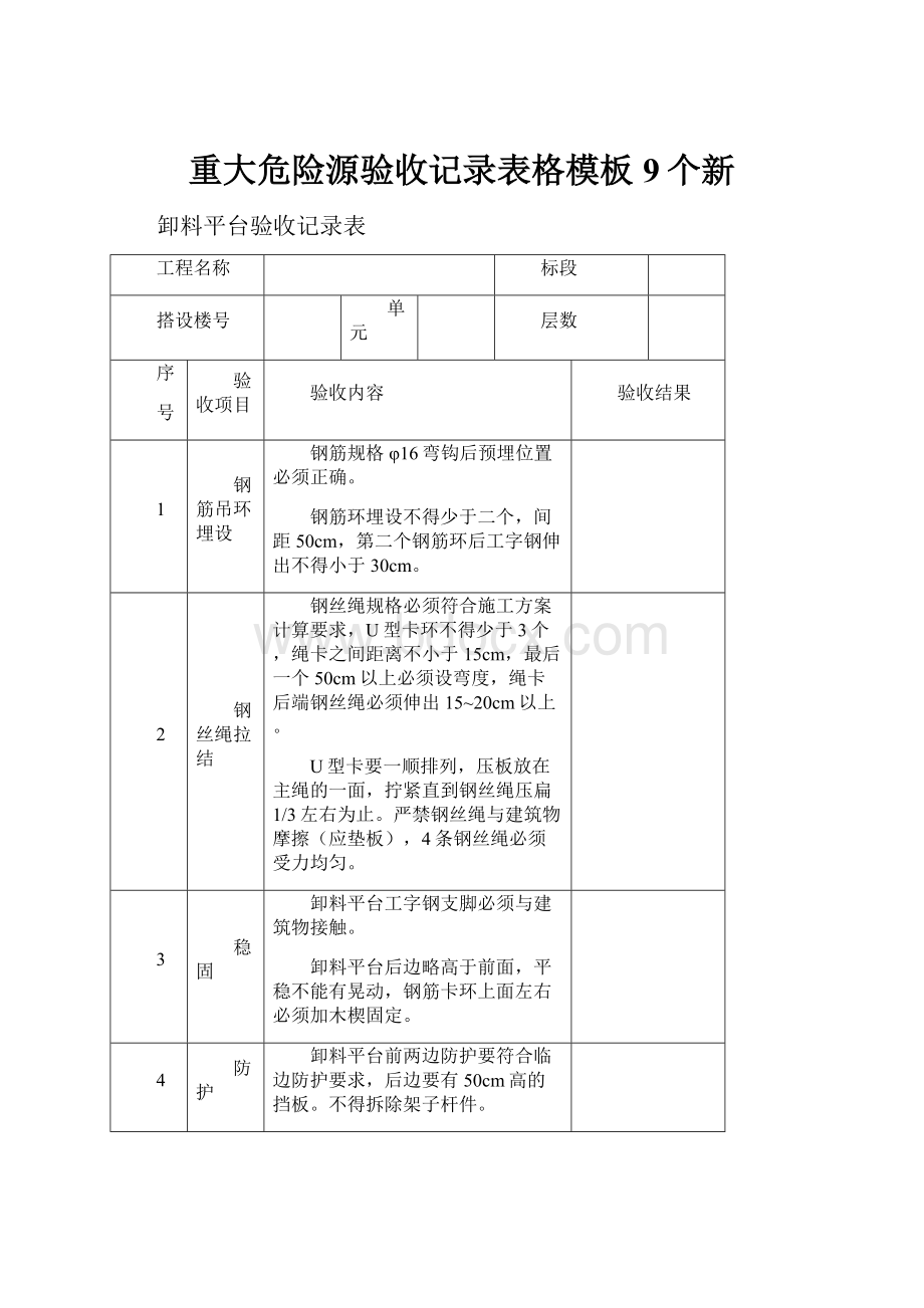 重大危险源验收记录表格模板 9个新.docx