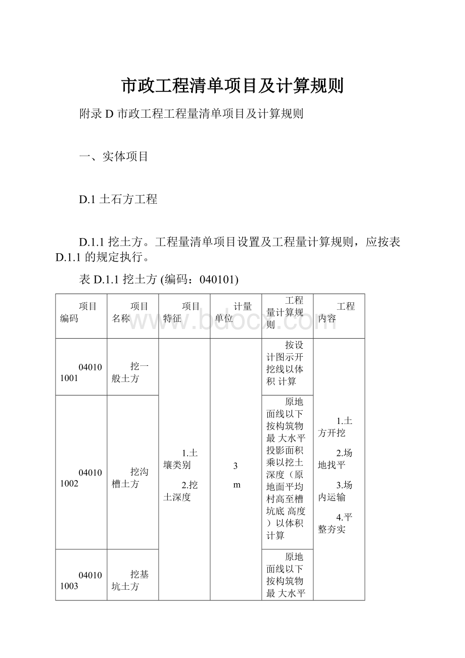 市政工程清单项目及计算规则.docx