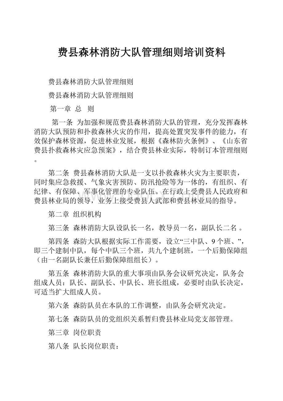 费县森林消防大队管理细则培训资料.docx