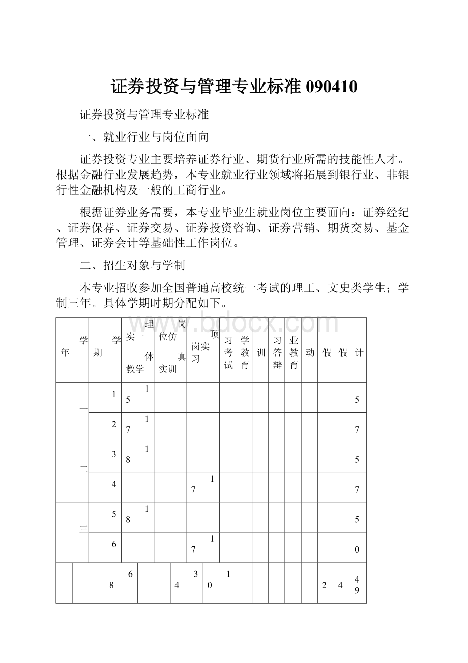 证券投资与管理专业标准090410.docx