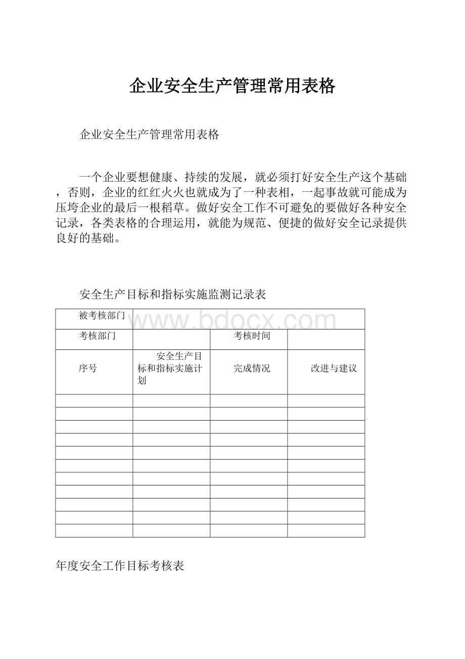 企业安全生产管理常用表格.docx_第1页