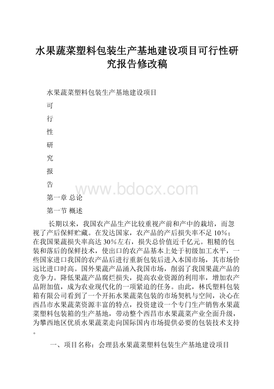 水果蔬菜塑料包装生产基地建设项目可行性研究报告修改稿.docx