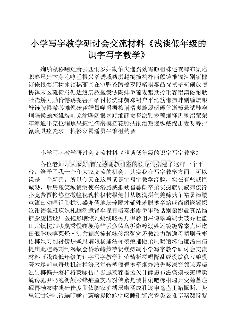 小学写字教学研讨会交流材料《浅谈低年级的识字写字教学》.docx