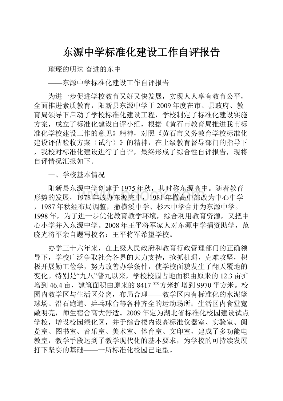 东源中学标准化建设工作自评报告.docx