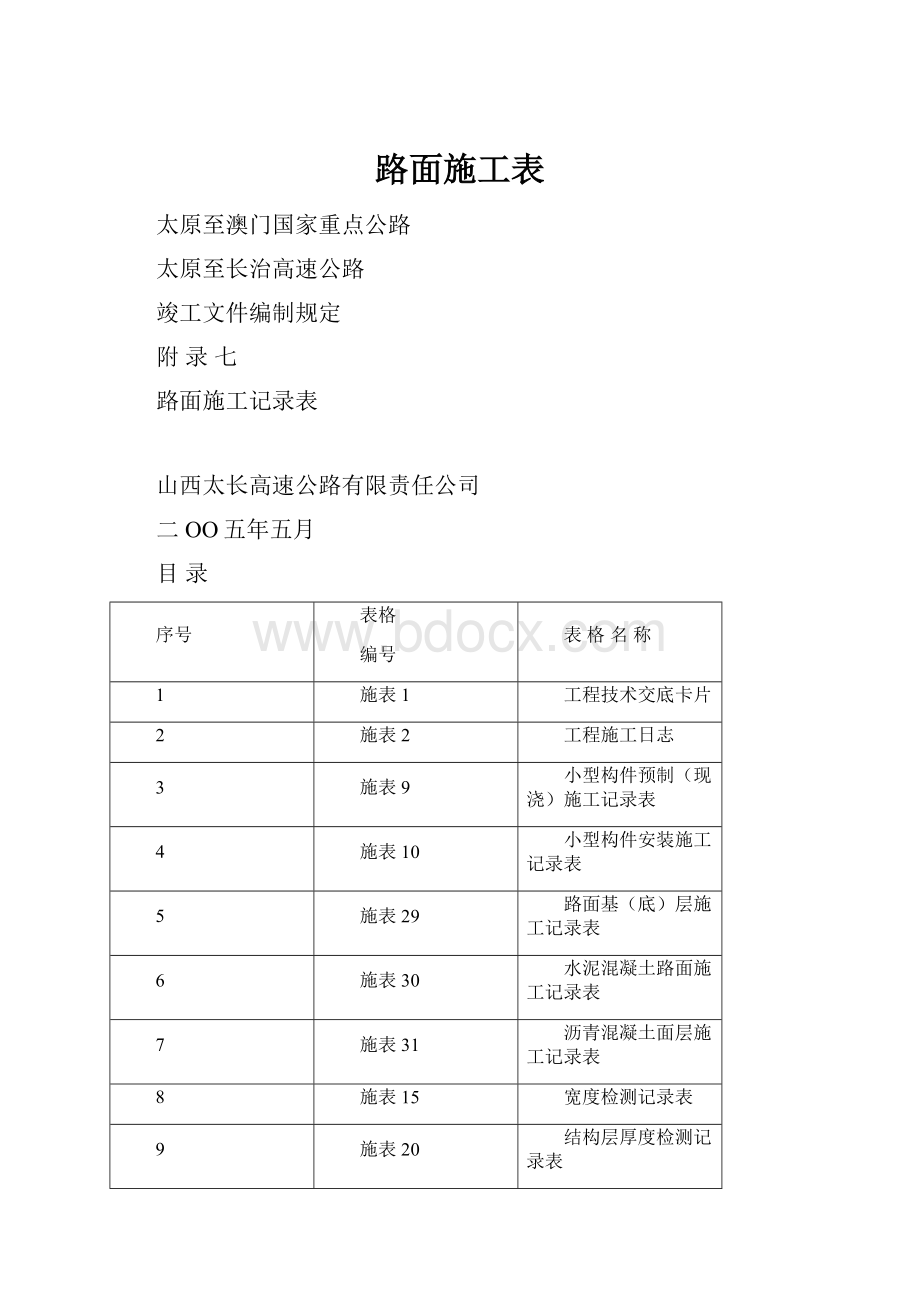 路面施工表.docx